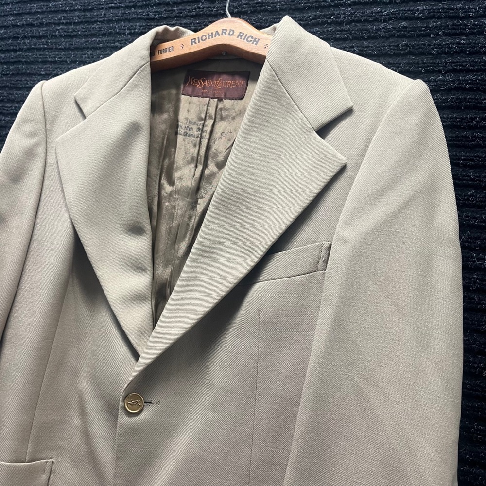 Vintage Yves Saint Laurent Mens Blazer Tan Beige Gold YSL Logo Buttons France